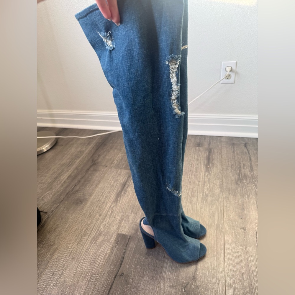 Steve Madden Tonic Denim Over-the-Knee Peep Toe Boots Size 9.5